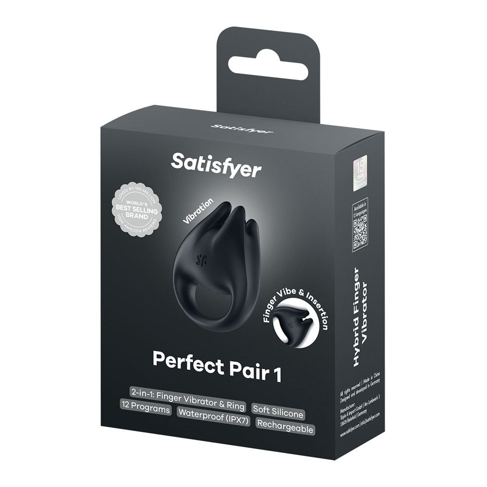 Satisfyer Perfect Pair 1 - Black USB-C Rechargeable Vibrating Couples Ring - Silk and Sin