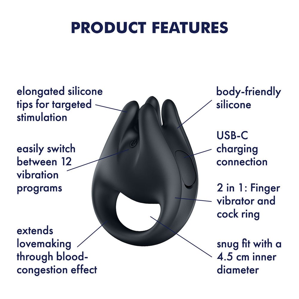 Satisfyer Perfect Pair 1 - Black USB-C Rechargeable Vibrating Couples Ring - Silk and Sin