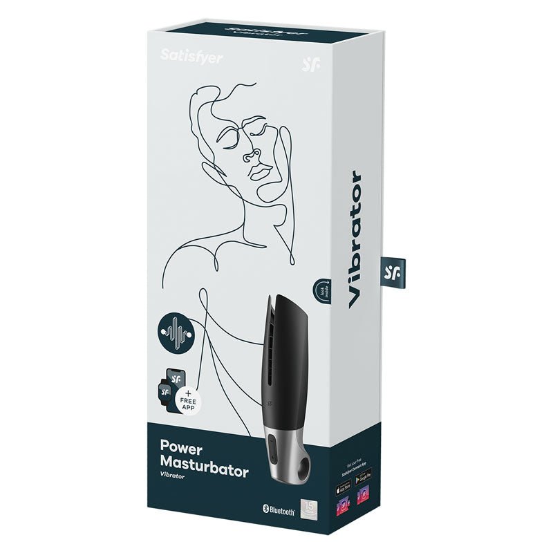 Satisfyer Power Masturbator - Black USB Rechargeable Vibrating Masturbator with App Control - Silk and Sin