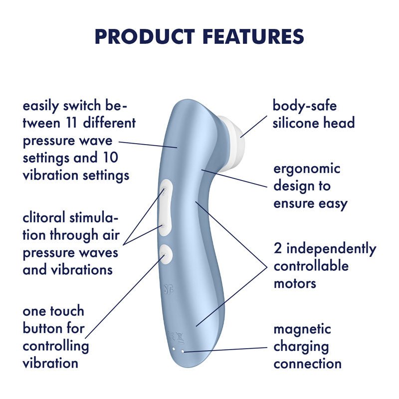 Satisfyer Pro 2+ - Blue Touch - Free USB - Rechargeable Clitoral Stimulator with Vibration - silkandsin