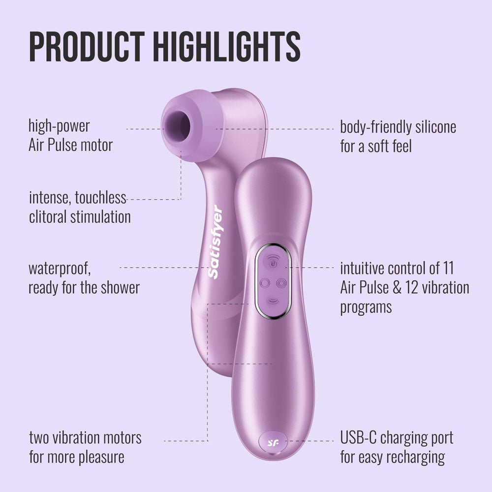 Satisfyer Pro 2 Generation 4 - Amethyst - Amethyst Touch-Free USB-C Rechargeable Clitoral Stimulator with App Control - Silk and Sin