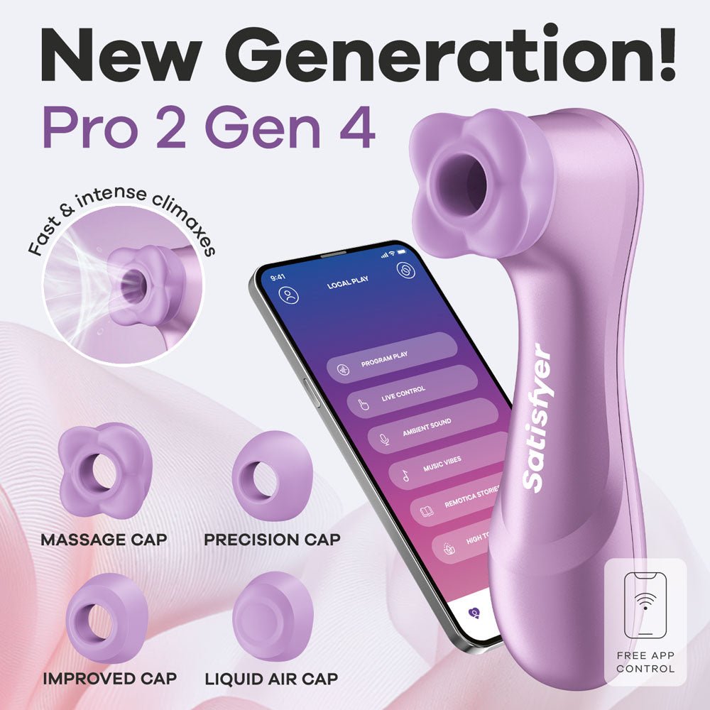 Satisfyer Pro 2 Generation 4 - Amethyst - Amethyst Touch-Free USB-C Rechargeable Clitoral Stimulator with App Control - Silk and Sin
