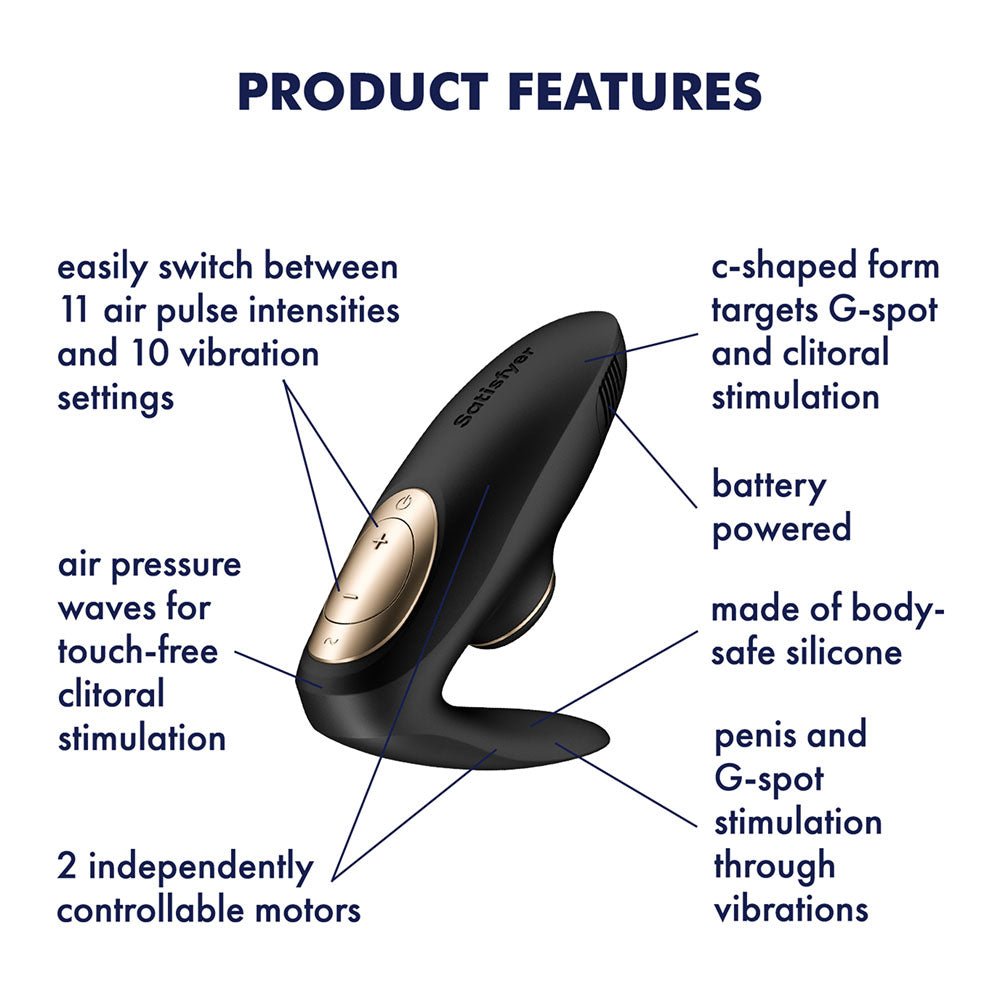 Satisfyer Pro 4 Couples - Battery Series - Black U - Shaped Couples Vibe with Air Pulsation - silkandsin