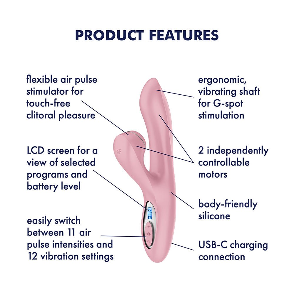 Satisfyer Pro + G-Spot - Pink - Rose Pink 22 cm USB-C Rechargeable Rabbit Vibrator with Touch-Free Clitoral Stimulator - Silk and Sin
