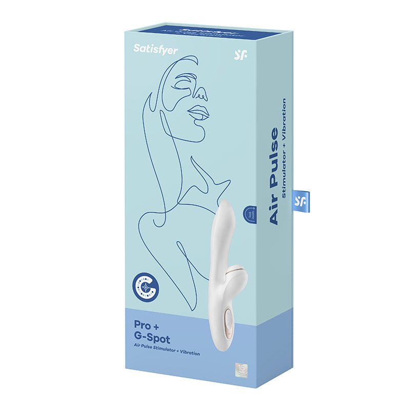 Satisfyer Pro + G - Spot - White 22 cm USB Rechargeable Rabbit Vibrator with Touch - Free Clitoral Stimulator - silkandsin
