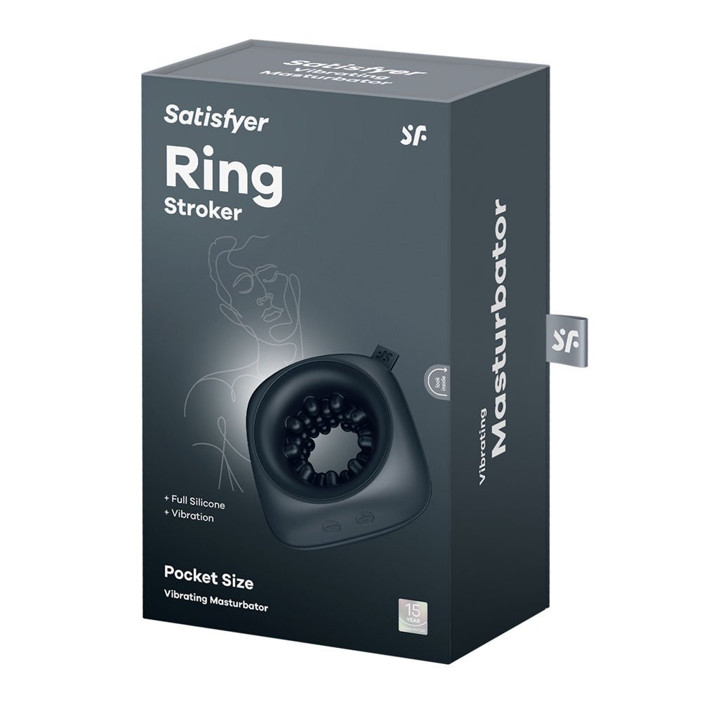 Satisfyer Ring Stroker - Black USB Rechargeable Vibrating Masturbator - silkandsin