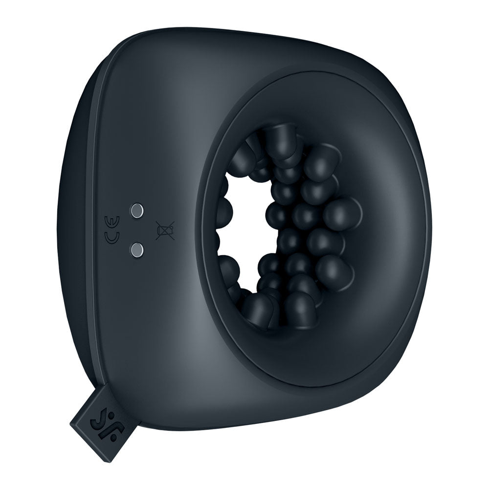 Satisfyer Ring Stroker - Black USB Rechargeable Vibrating Masturbator - silkandsin