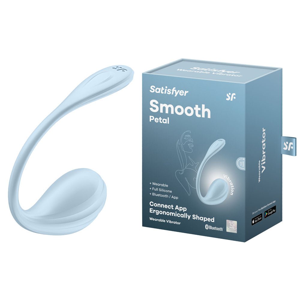 Satisfyer Smooth Petal - Light Blue - Light Blue USB Rechargeable Wearable Stimulator with App Control - silkandsin