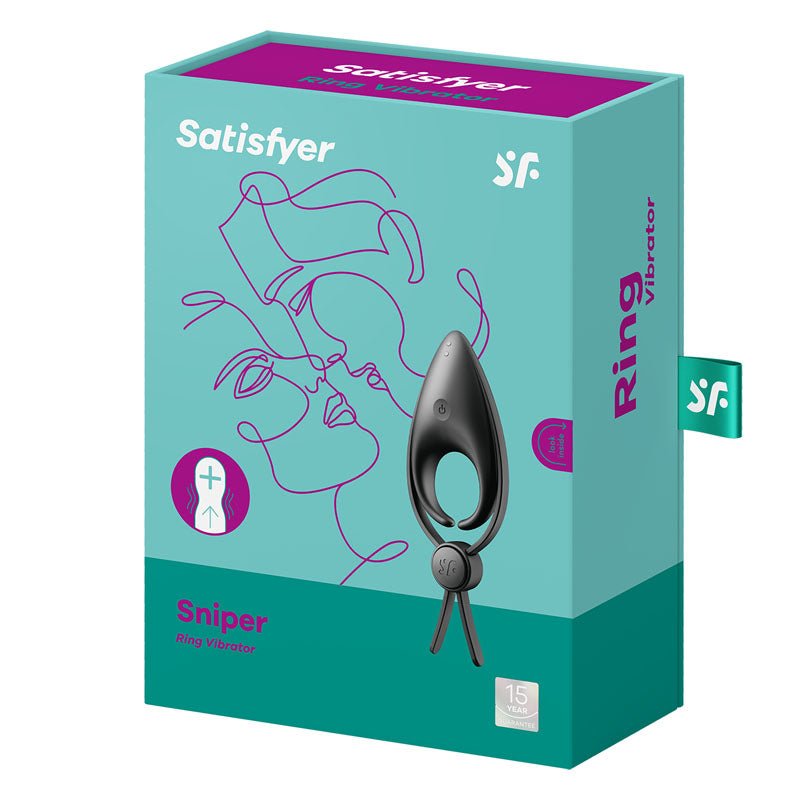 Satisfyer Sniper - Black - Black Vibrating Adjustable Lasso Cock Ring - silkandsin