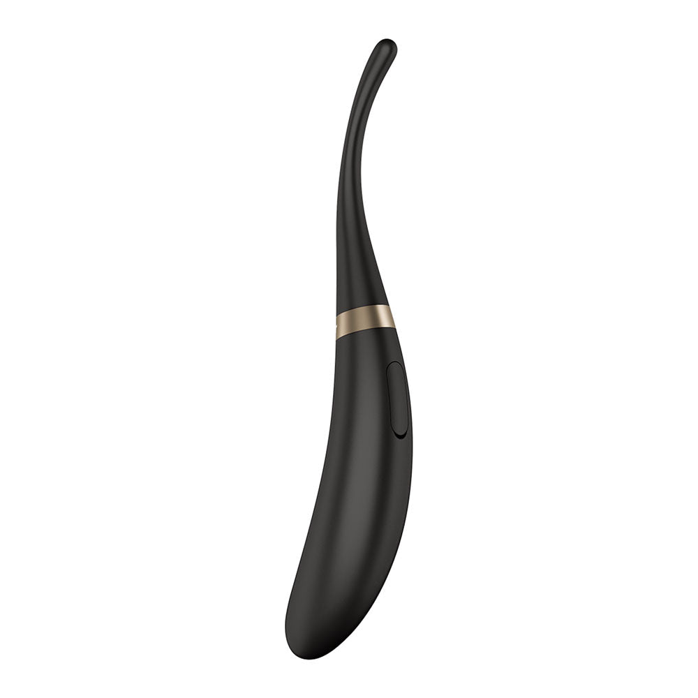 Satisfyer Tip Tease - Black - Black USB Rechargeable Vibrator with Twirling Tip - Silk and Sin