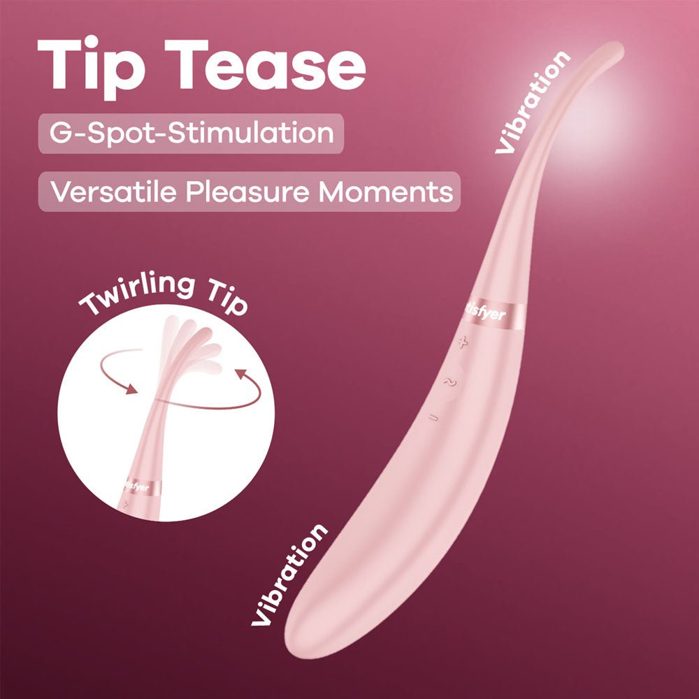 Satisfyer Tip Tease - Rose - Rose USB Rechargeable Vibrator with Twirling Tip - Silk and Sin