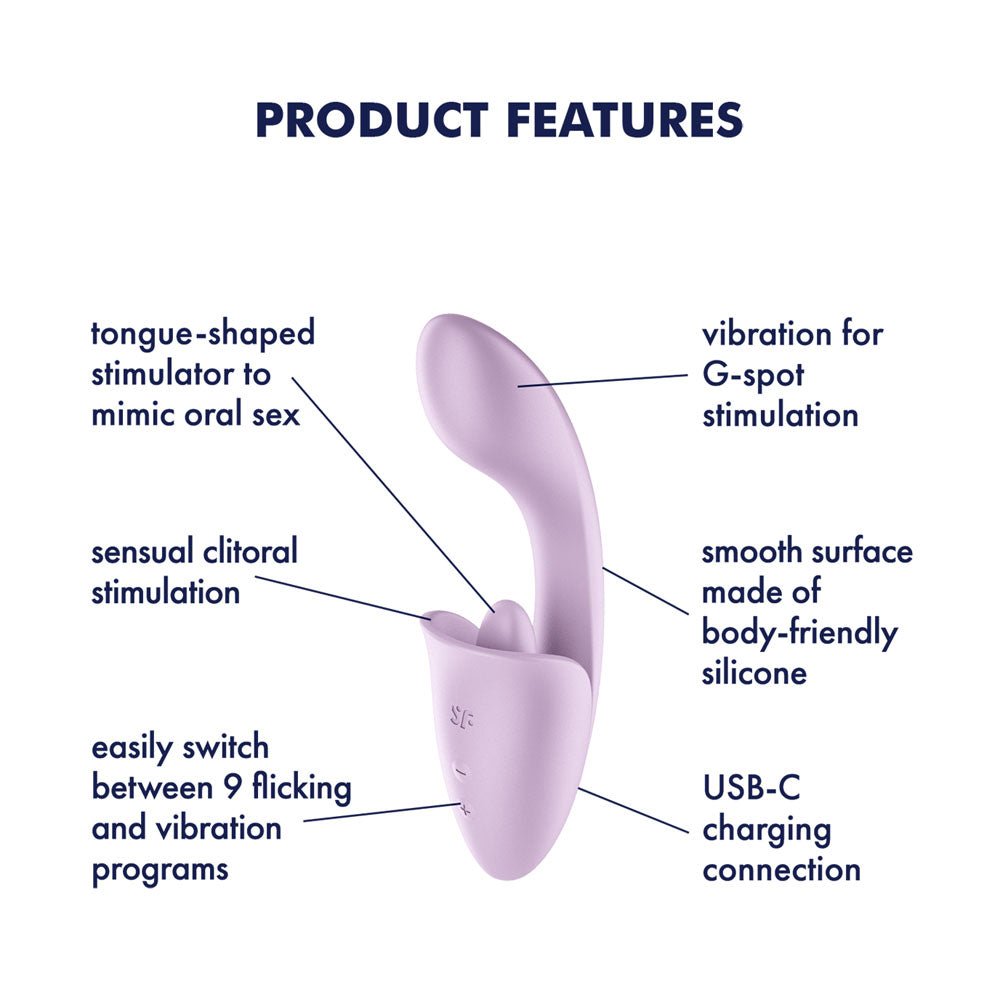 Satisfyer Tongue Expert - Violet 18 cm USB Rechargeable Vibrator with Flicking Clit Stimulator - silkandsin