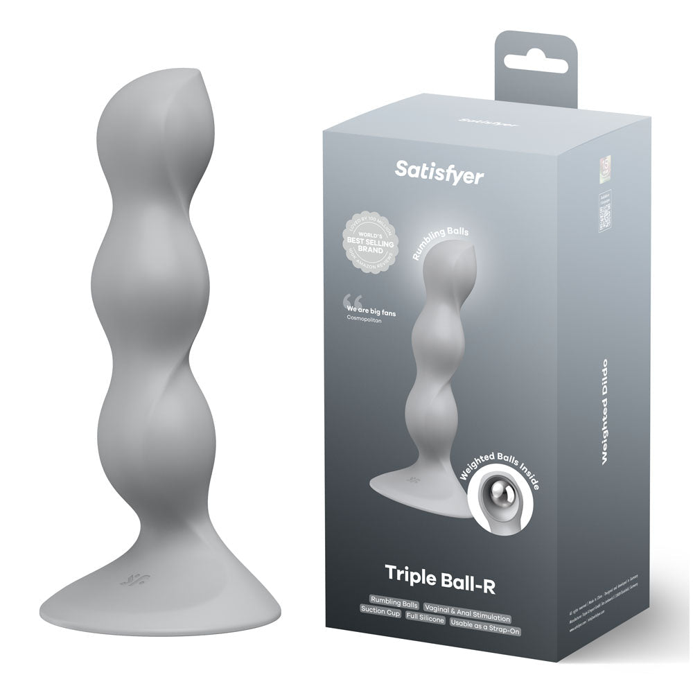 Satisfyer Triple Ball-R - Grey - Grey 18 cm Beaded and Weighted Dildo - Silk and Sin