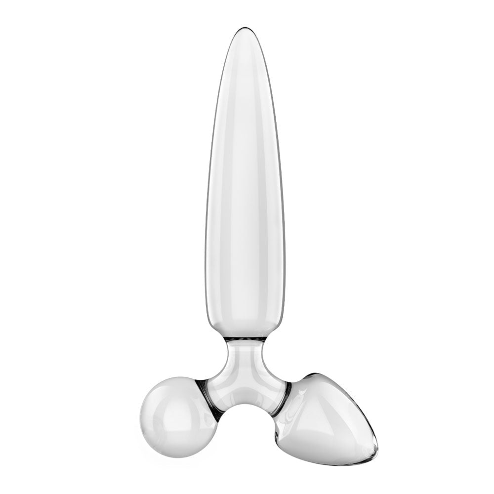 Satisfyer Triple Crystal 1 - Clear - Clear Glass 3-in-1 Butt Plug - Silk and Sin