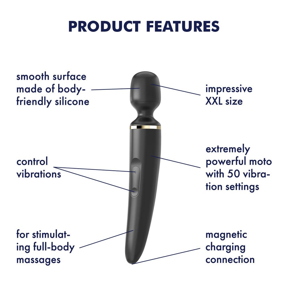 Satisfyer Wand - er Woman - Black USB Rechargeable Massager Wand - silkandsin