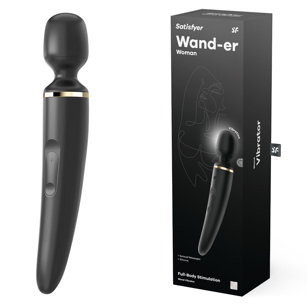 Satisfyer Wand - er Woman - Black USB Rechargeable Massager Wand - silkandsin