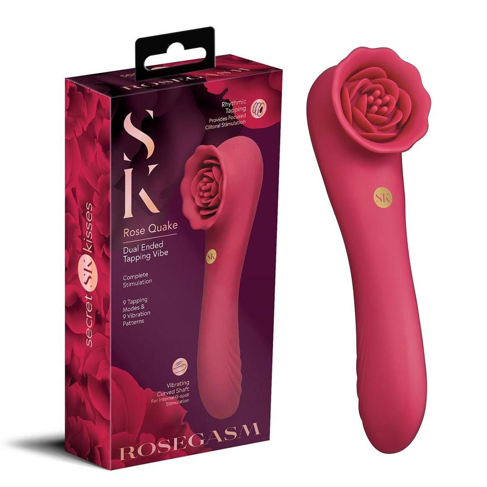 Secret Kisses ROSEGASM ROSE QUAKE - Red 18.8 cm USB Rechargeable Dual Ended Tapping Vibrator - silkandsin