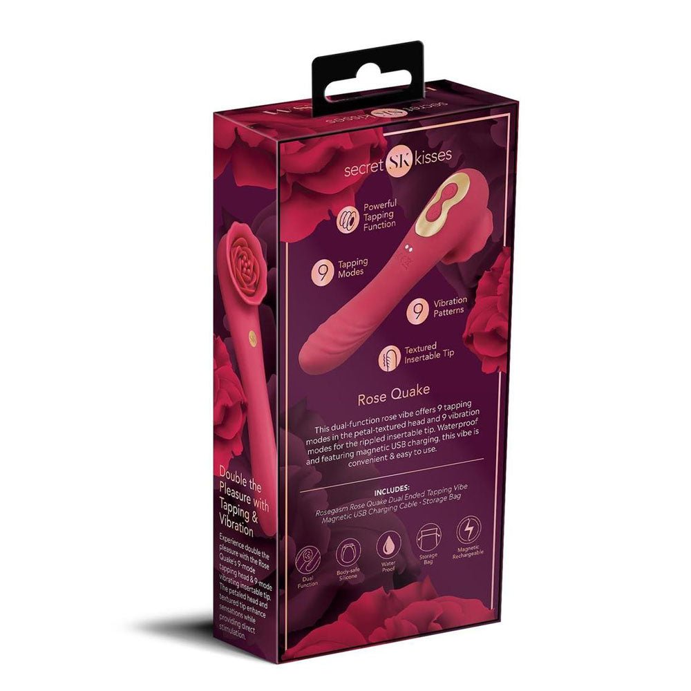 Secret Kisses ROSEGASM ROSE QUAKE - Red 18.8 cm USB Rechargeable Dual Ended Tapping Vibrator - silkandsin