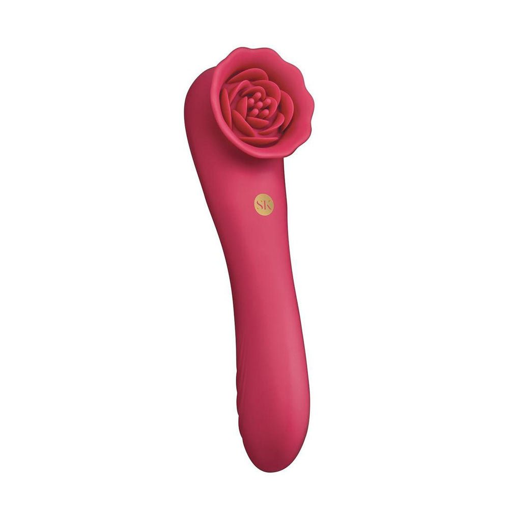 Secret Kisses ROSEGASM ROSE QUAKE - Red 18.8 cm USB Rechargeable Dual Ended Tapping Vibrator - silkandsin