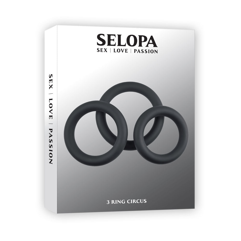 Selopa 3 RING CIRCUS - Black Cock Rings - Set of 3 Sizes - silkandsin