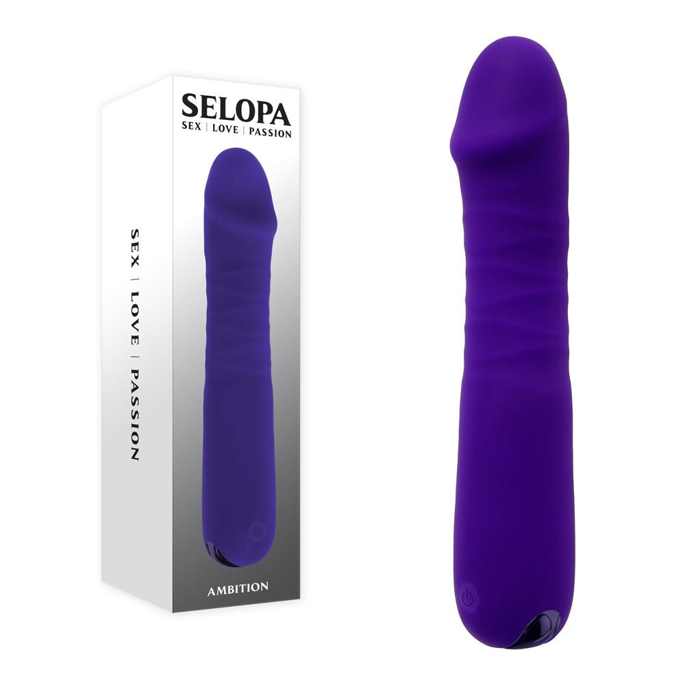 Selopa AMBITION - Purple 17 cm USB Rechargeable Thrusting Vibrator - silkandsin