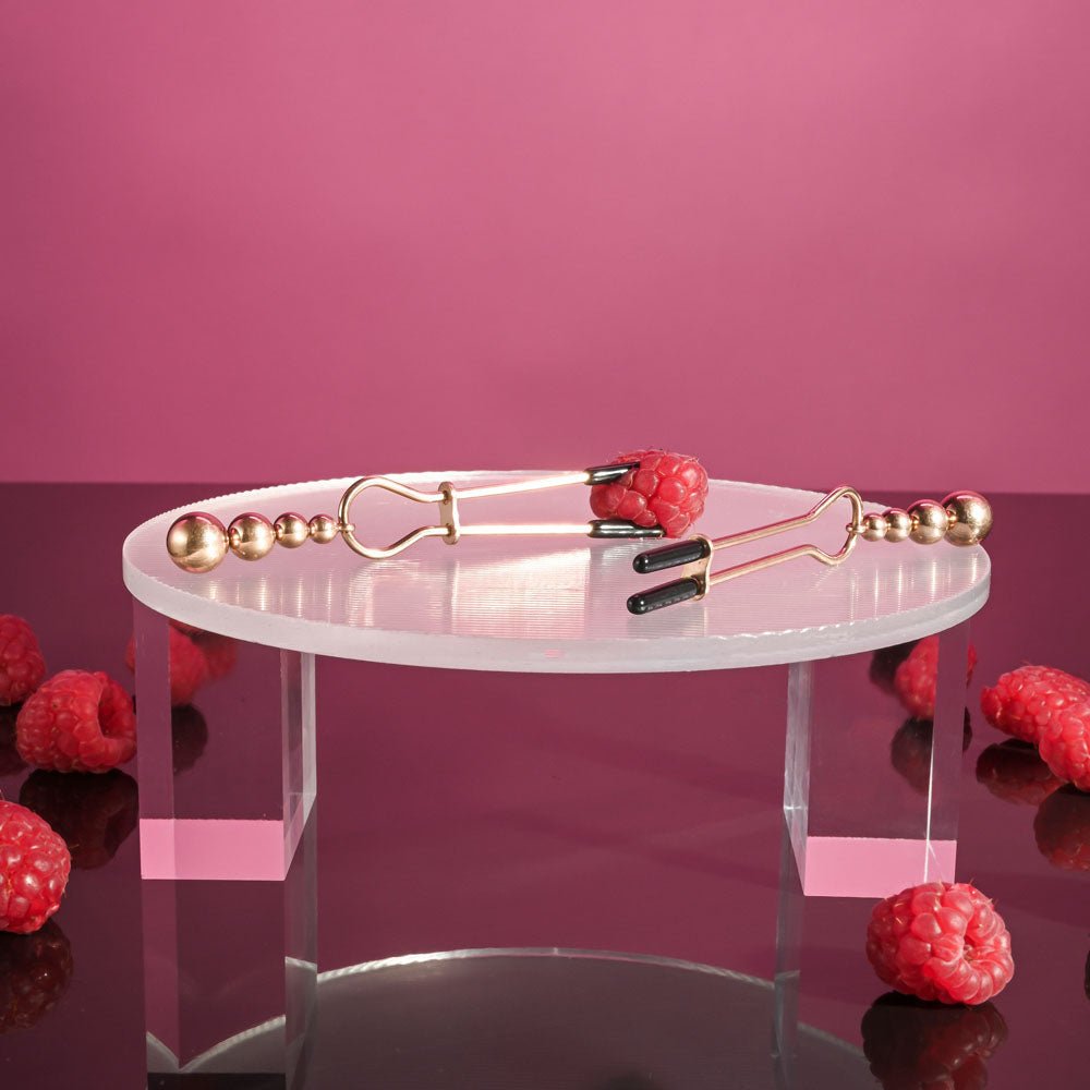 Selopa BEADED NIPPLE CLAMPS - Rose Gold - Rose Gold Nipple Clamps - Set of 2 - silkandsin