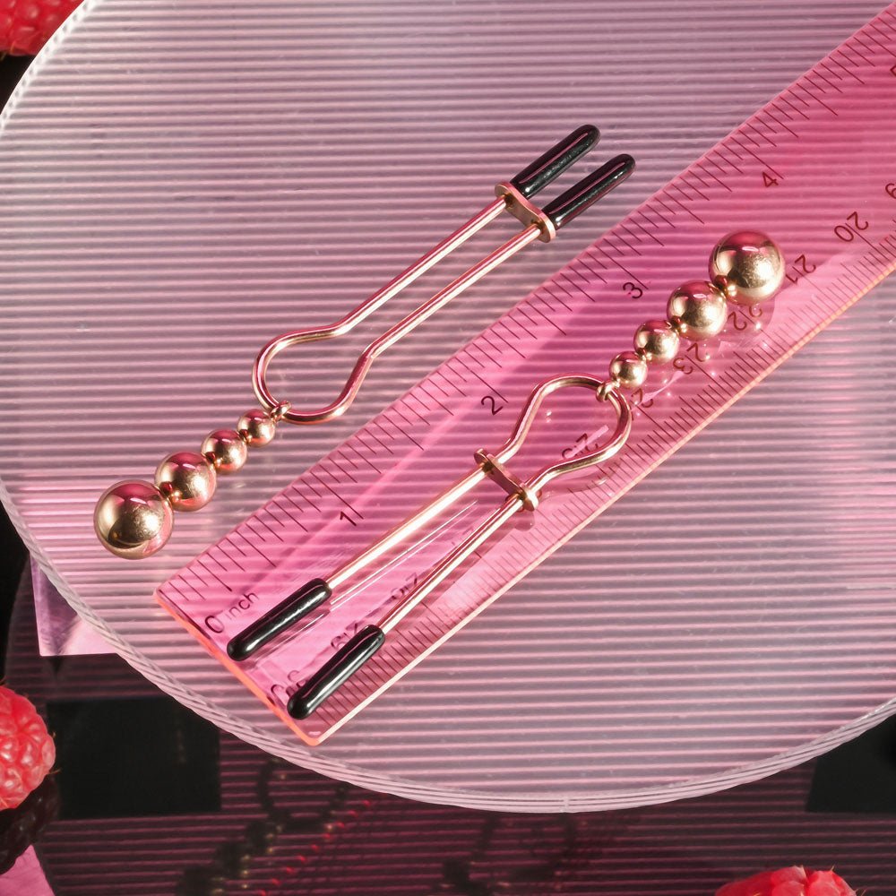 Selopa BEADED NIPPLE CLAMPS - Rose Gold - Rose Gold Nipple Clamps - Set of 2 - silkandsin