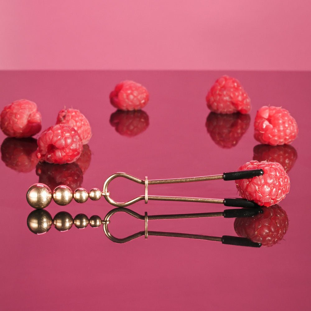 Selopa BEADED NIPPLE CLAMPS - Rose Gold - Rose Gold Nipple Clamps - Set of 2 - silkandsin