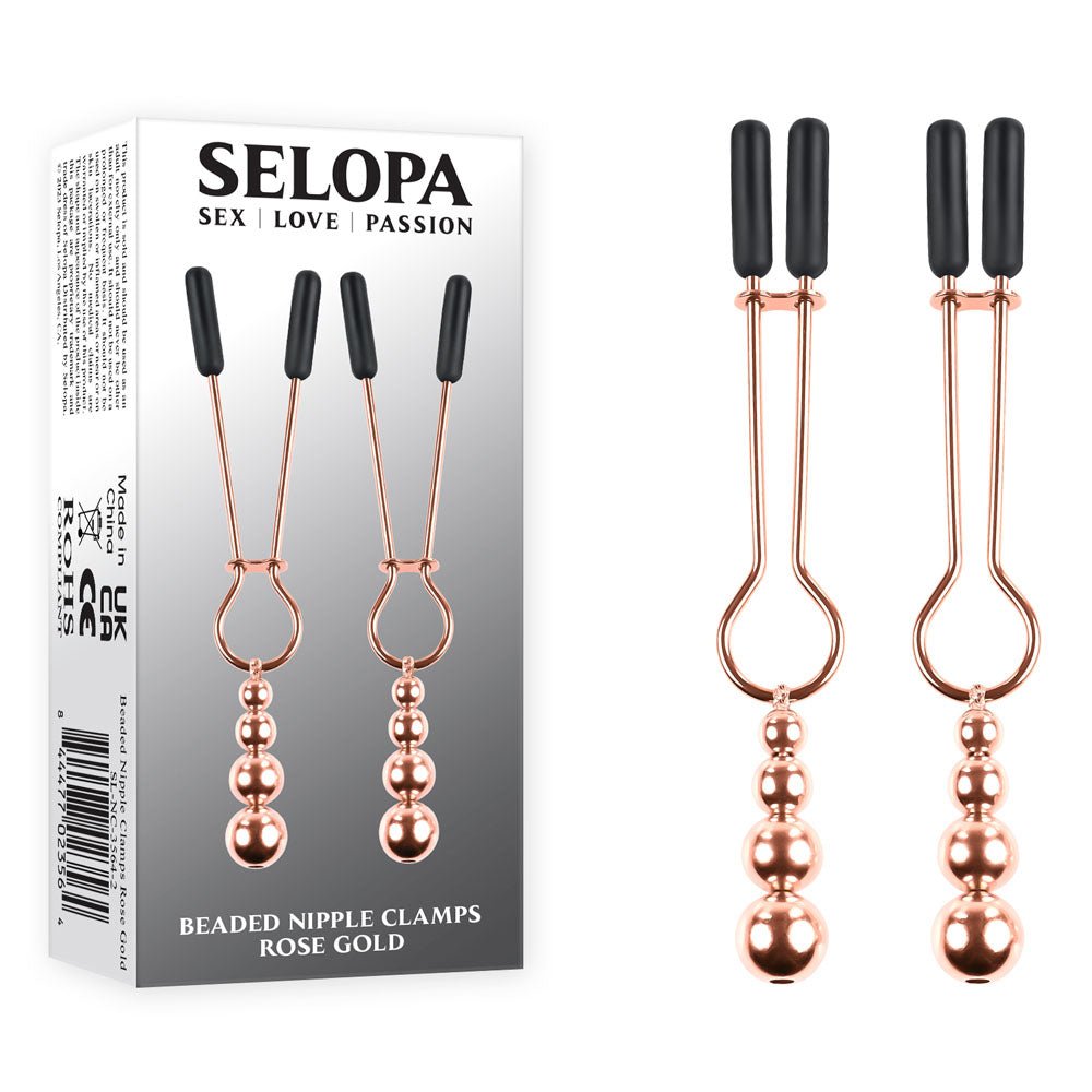 Selopa BEADED NIPPLE CLAMPS - Rose Gold - Rose Gold Nipple Clamps - Set of 2 - silkandsin