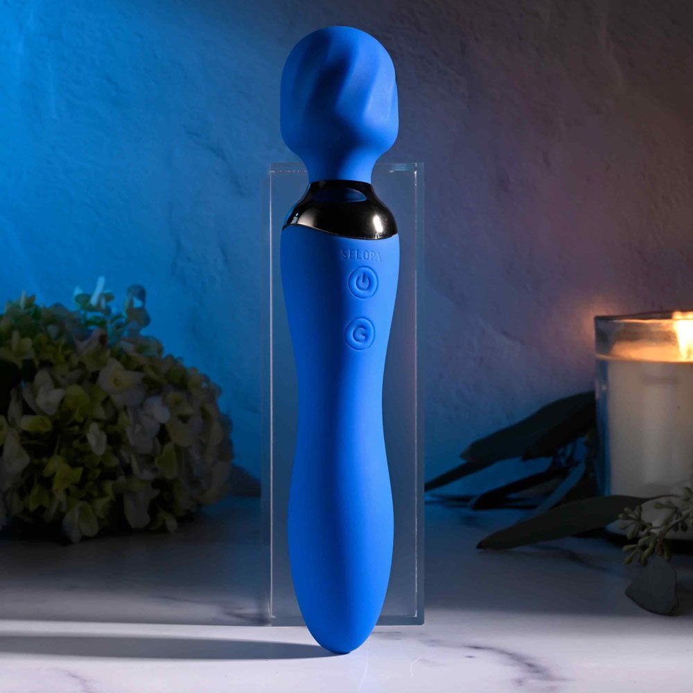 Selopa BLUE BELLE - Blue USB Rechargeable 20 cm Massage Wand - silkandsin