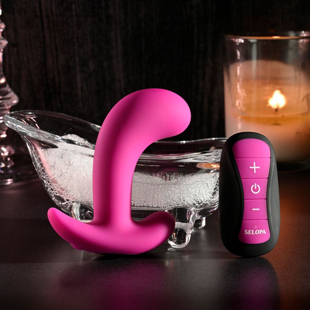 Selopa HOOKING UP - Pink 9.5 cm USB Rechargeable Vibrator with Wireless Remote - silkandsin