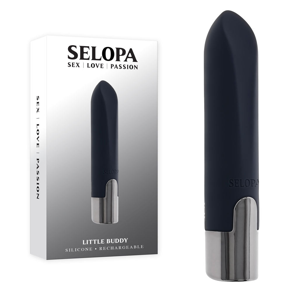Selopa LITTLE BUDDY - Black 11.1 cm USB Rechargeable Vibrating Bullet - silkandsin