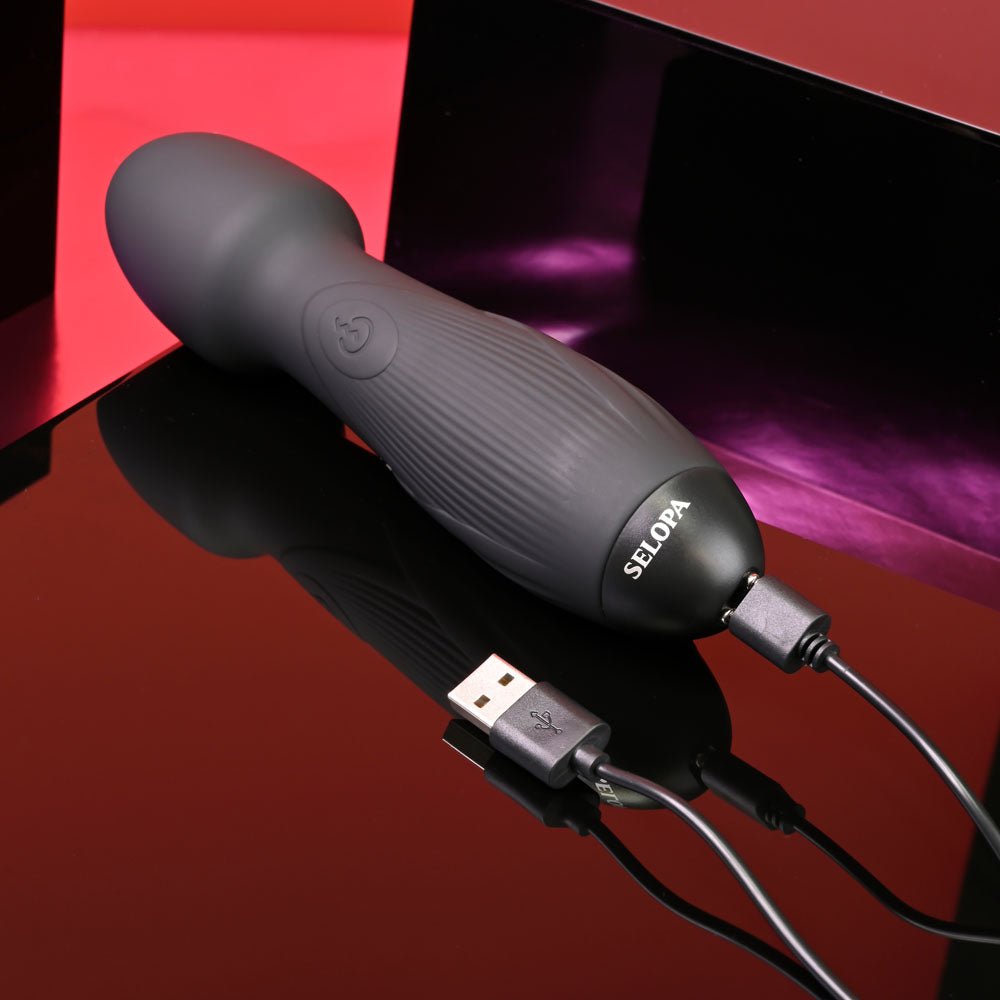 Selopa POWER TRIP - Black 18.8 cm USB Rechargeable Massage Wand - silkandsin