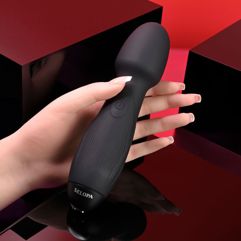 Selopa POWER TRIP - Black 18.8 cm USB Rechargeable Massage Wand - silkandsin