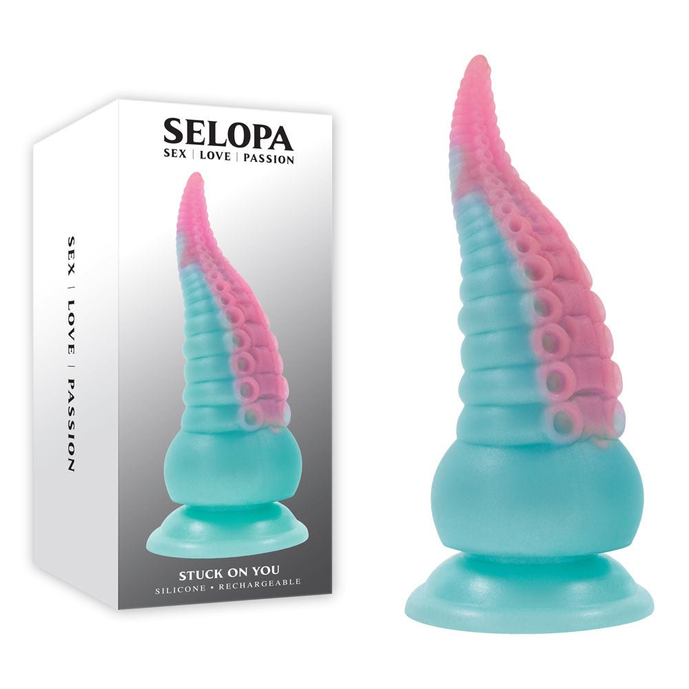 Selopa STUCK ON YOU - Blue/Pink 19 cm USB Rechargeable Vibrating Tentacle Fantasy Dildo - silkandsin