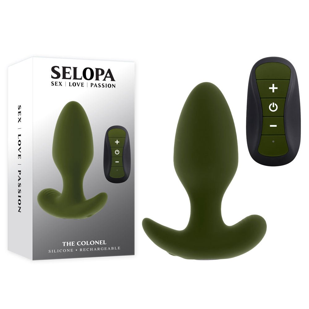 Selopa THE COLONEL - Green 10.1 cm USB Rechargeable Vibrating Butt Plug with Wireless Remote - silkandsin