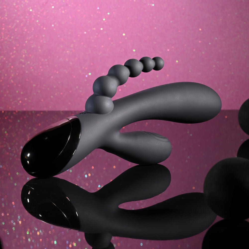 Selopa TRIPLE ACES - Black 19.7 cm USB Rechargeable Triple Stimulator Vibrator - silkandsin
