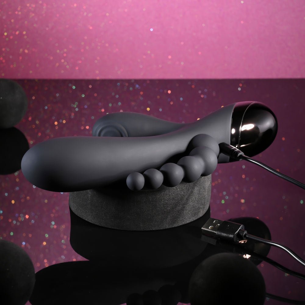 Selopa TRIPLE ACES - Black 19.7 cm USB Rechargeable Triple Stimulator Vibrator - silkandsin