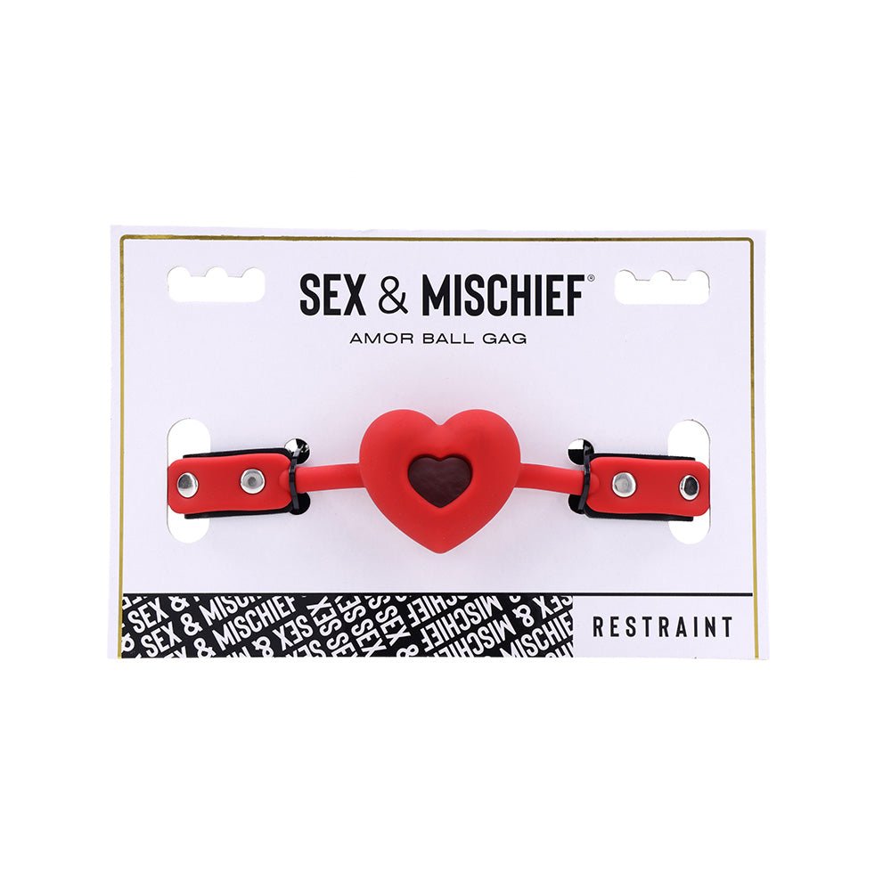 Sex & Mischief Amor Ball Gag - Red/Black Mouth Restraint - silkandsin