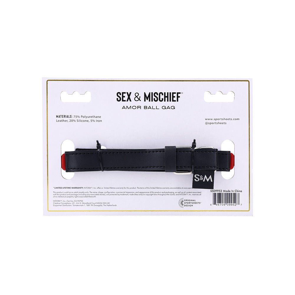 Sex & Mischief Amor Ball Gag - Red/Black Mouth Restraint - silkandsin