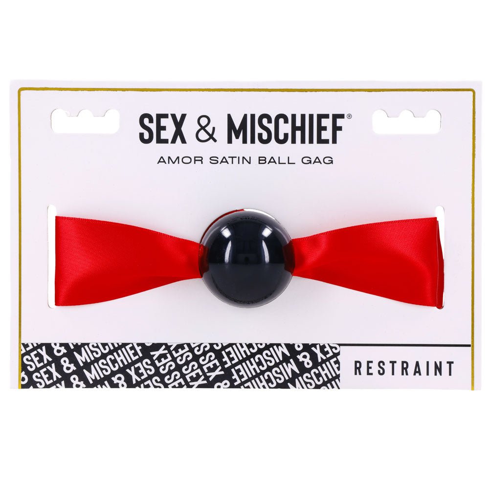 Sex & Mischief Amor Satin Ball Gag - Red/Black Mouth Restraint - Silk and Sin