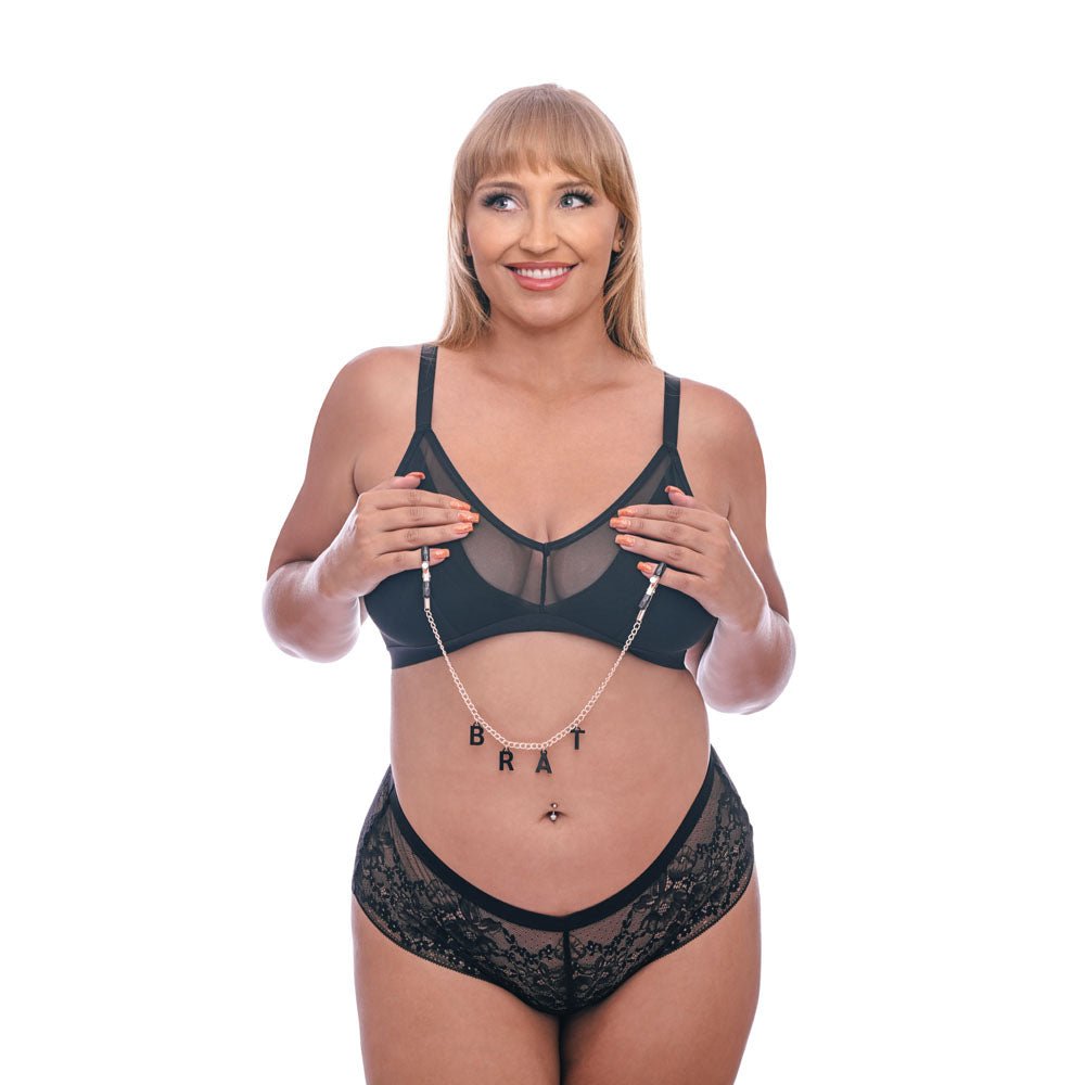 Sex & Mischief Brat Charmed Nipple Clamps - Rose Gold Nipple Clamps with 45 cm Chain - Silk and Sin