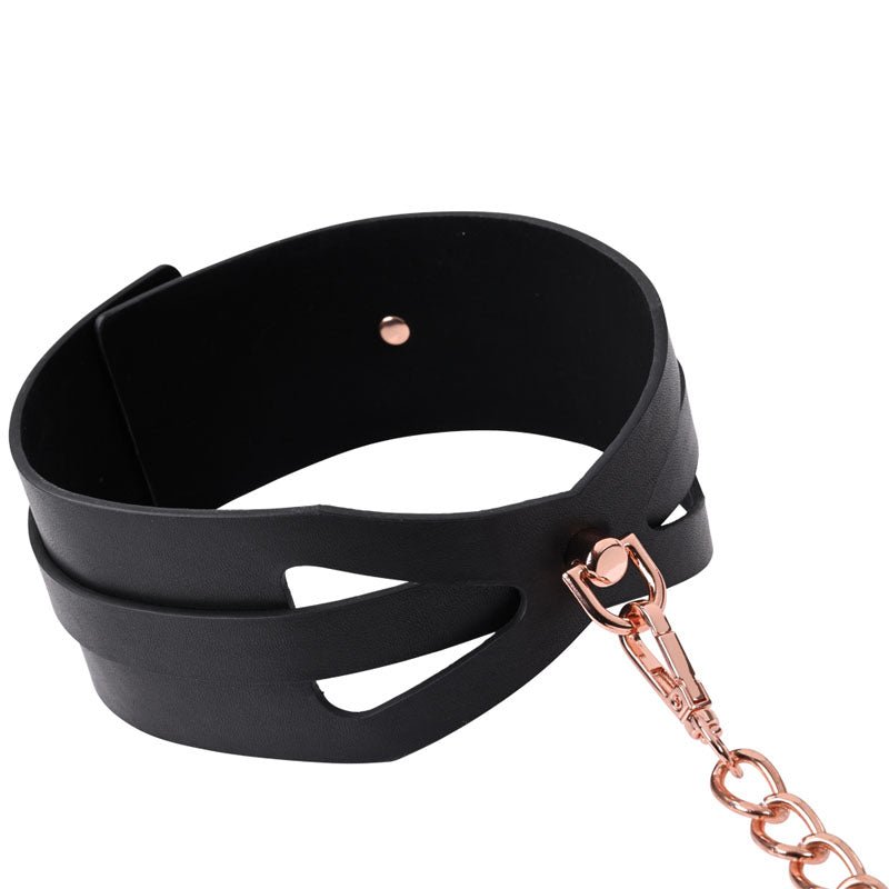 Sex & Mischief Brat Collar & Leash - Rose Gold/Black Restraint - silkandsin