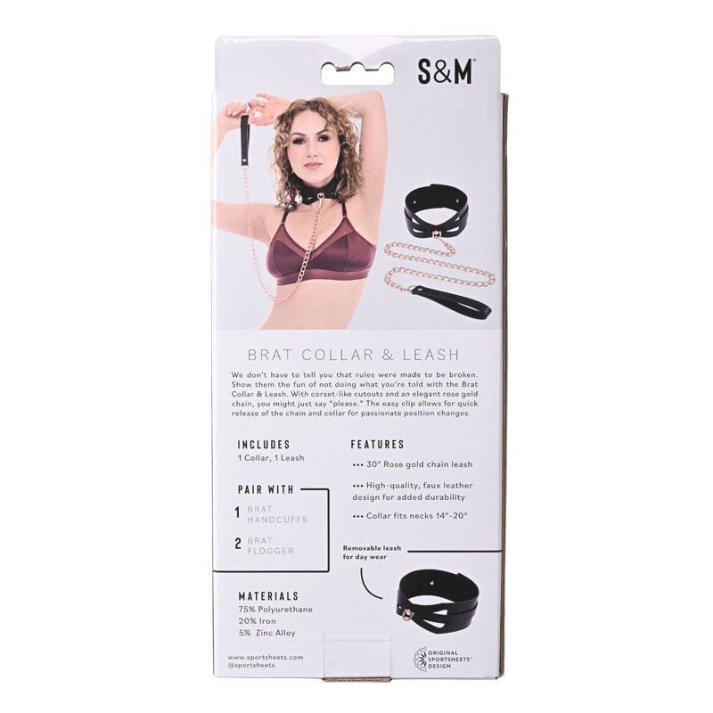 Sex & Mischief Brat Collar & Leash - Rose Gold/Black Restraint - silkandsin