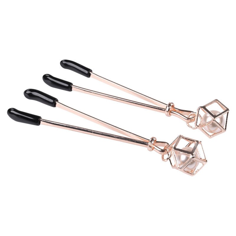 Sex & Mischief Brat Pearl Nipple Clips - Rose Gold - Set of 2 - silkandsin