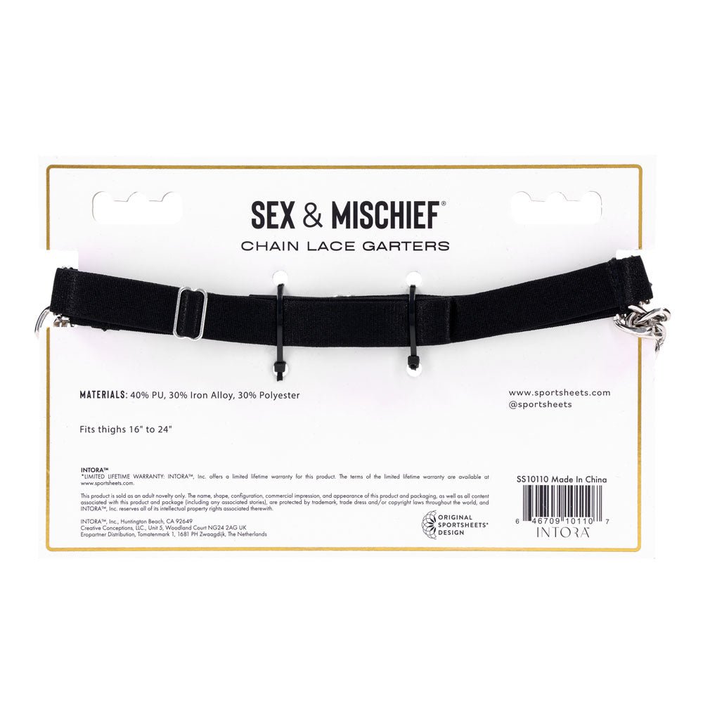 Sex & Mischief Chain Lace Garters - Black/Metal Garters - silkandsin
