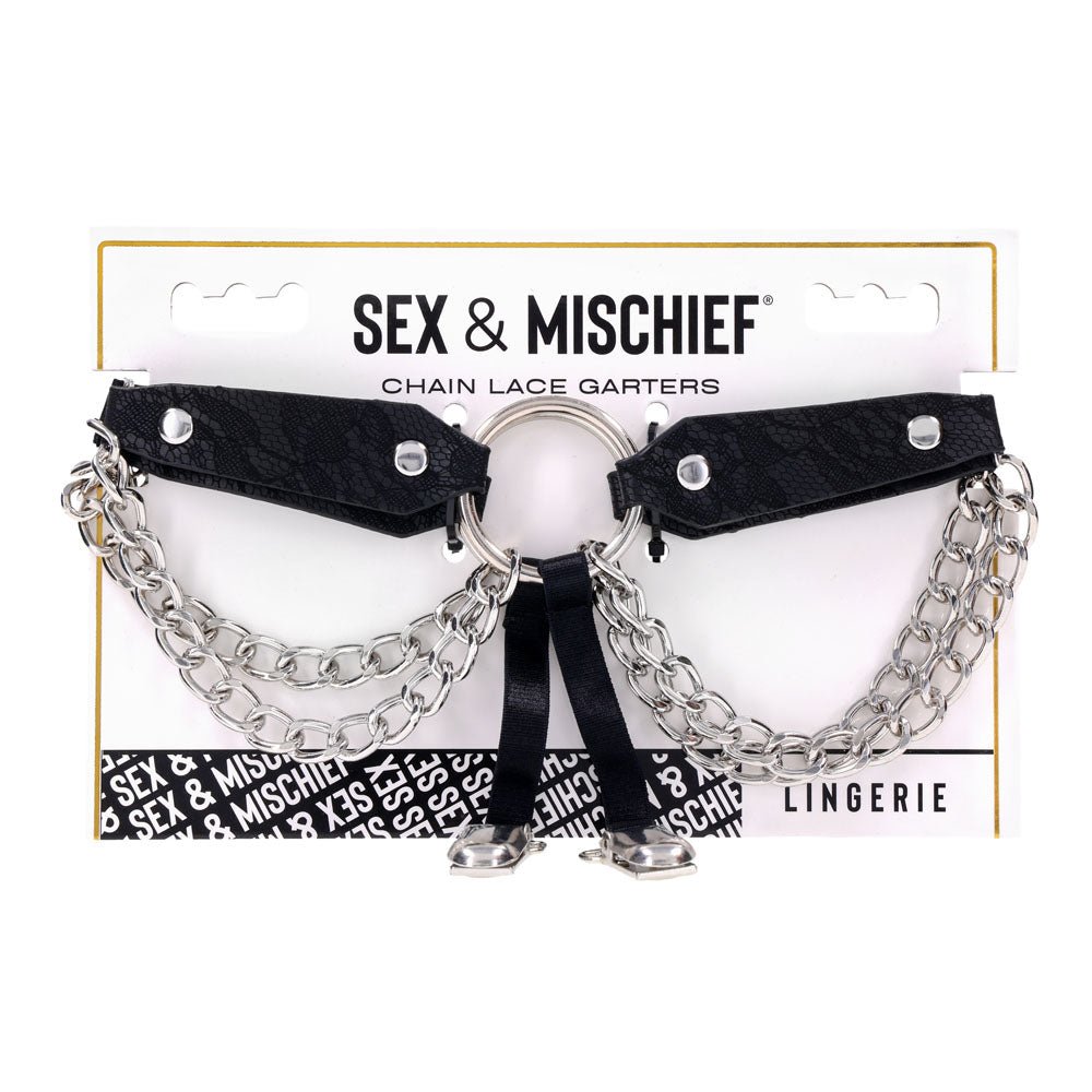 Sex & Mischief Chain Lace Garters - Black/Metal Garters - silkandsin