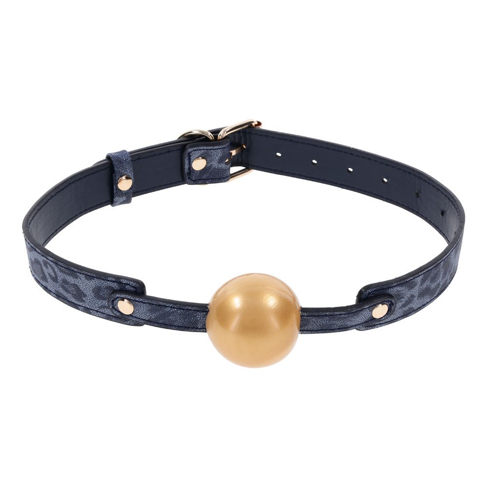 Sex & Mischief Cougar Ball Gag - Navy Blue/Gold Mouth Restraint - silkandsin