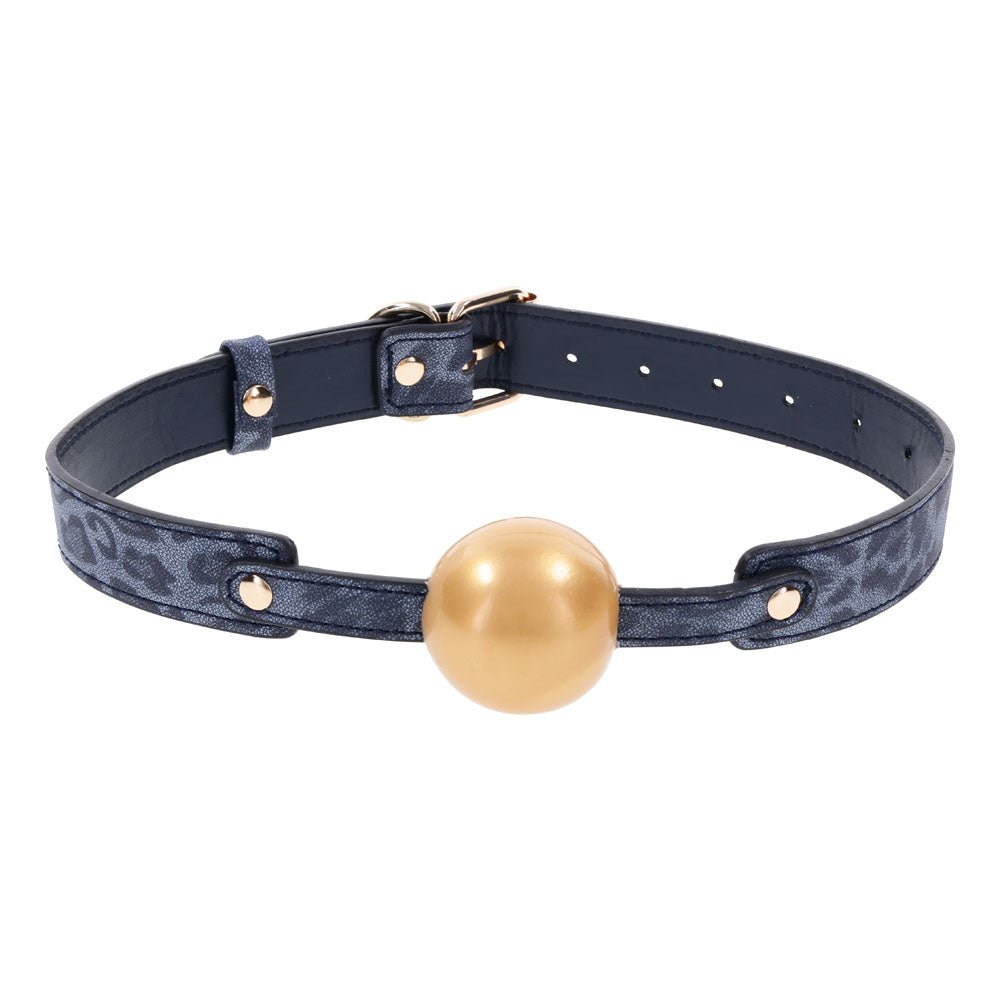 Sex & Mischief Cougar Ball Gag - Navy Blue/Gold Mouth Restraint - silkandsin