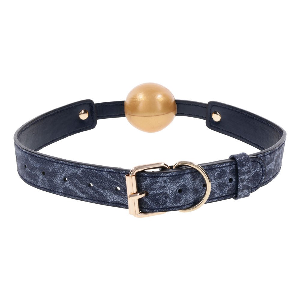 Sex & Mischief Cougar Ball Gag - Navy Blue/Gold Mouth Restraint - silkandsin